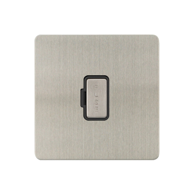 Caradok - The Ultra Flat - Brushed Chrome - FN053DME - 13A Unswitched Spur Brushed Chrome, Black Insert - Hardware > Power & Electrical Supplies > Power Outlets & Sockets > Wall Outlets Caradok - The Ultra Flat - Brushed Steel