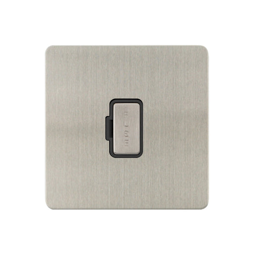 Caradok - The Ultra Flat - Brushed Chrome - FN053DME - 13A Unswitched Spur Brushed Chrome, Black Insert - Hardware > Power & Electrical Supplies > Power Outlets & Sockets > Wall Outlets Caradok - The Ultra Flat - Brushed Steel