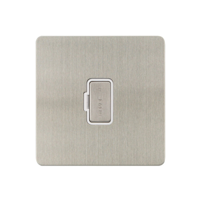 Caradok - The Ultra Flat - Brushed Chrome - FN053DMF - 13A Unswitched Spur Brushed Chrome, White Insert - Hardware > Power & Electrical Supplies > Power Outlets & Sockets > Wall Outlets Caradok - The Ultra Flat - Brushed Steel