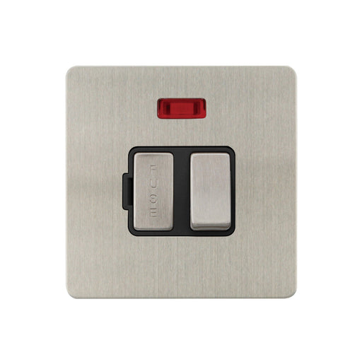 Caradok - The Ultra Flat - Brushed Chrome - FN056DME - 13A Switched Spur c/w Neon Brushed Chrome, Black Insert - Hardware > Power & Electrical Supplies > Power Outlets & Sockets > Wall Outlets Caradok - The Ultra Flat - Brushed Steel