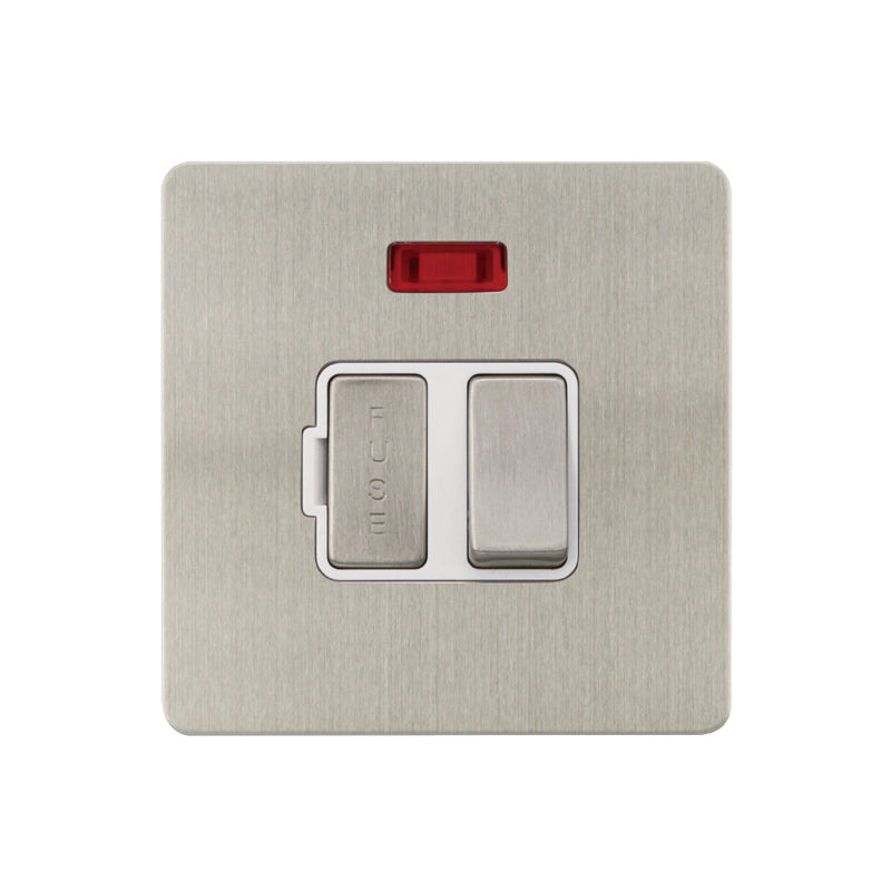 Caradok - The Ultra Flat - Brushed Chrome - FN056DMF - 13A Switched Spur c/w Neon BC/White Insert - Hardware > Power & Electrical Supplies > Power Outlets & Sockets > Wall Outlets Caradok - The Ultra Flat - Brushed Steel