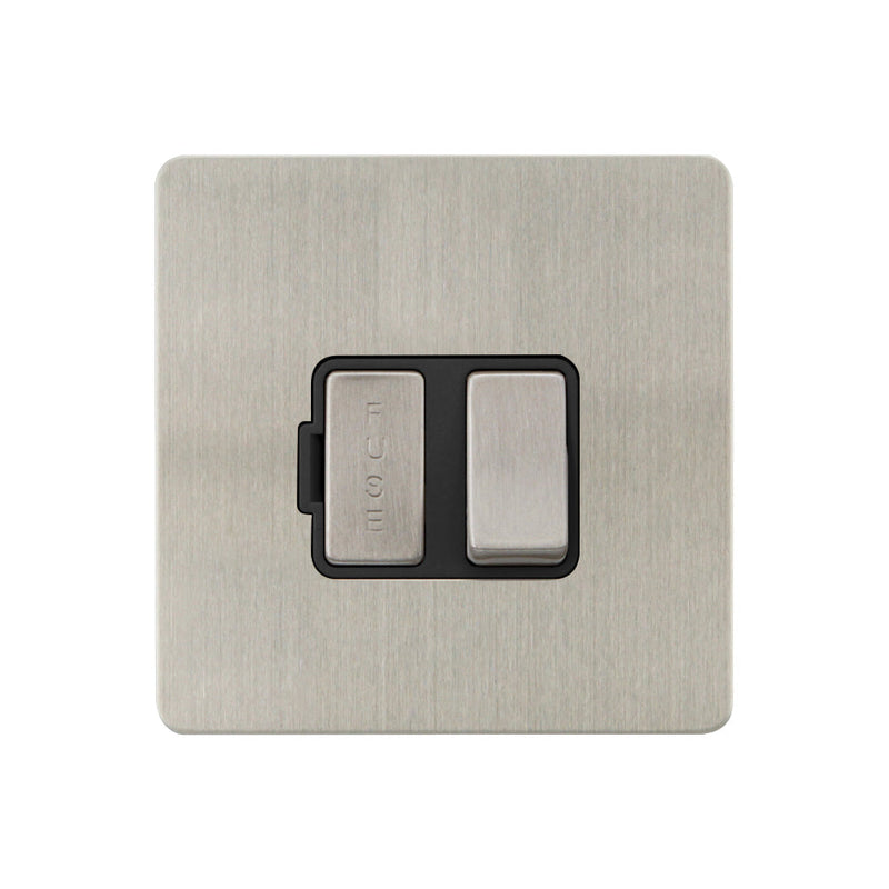 Caradok - The Ultra Flat - Brushed Chrome - FN059DME - 13A Switched Spur Brushed Chrome, Black Insert - Hardware > Power & Electrical Supplies > Power Outlets & Sockets > Wall Outlets Caradok - The Ultra Flat - Brushed Steel