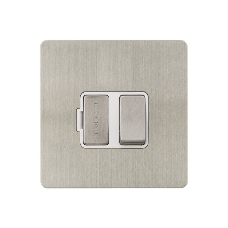 Caradok - The Ultra Flat - Brushed Chrome - FN059DMF - 13A Switched Spur Brushed Chrome, White Insert - Hardware > Power & Electrical Supplies > Power Outlets & Sockets > Wall Outlets Caradok - The Ultra Flat - Brushed Steel