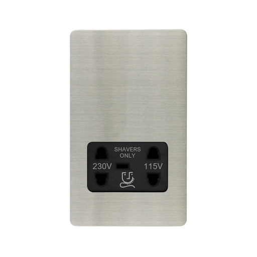 Caradok - The Ultra Flat - Brushed Chrome - FN100DME - Shaver Socket Brushed Chrome, Black Insert - Hardware > Power & Electrical Supplies > Power Outlets & Sockets > Wall Outlets Caradok - The Ultra Flat - Brushed Steel