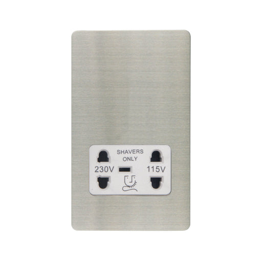 Caradok - The Ultra Flat - Brushed Chrome - FN100DMF - Shaver Socket Brushed Chrome, White Insert - Hardware > Power & Electrical Supplies > Power Outlets & Sockets > Wall Outlets Caradok - The Ultra Flat - Brushed Steel