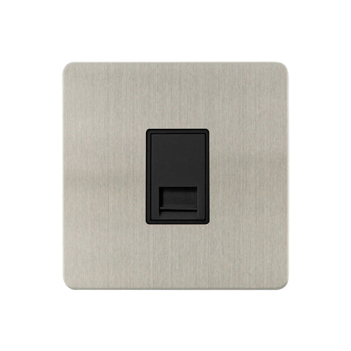 Caradok - The Ultra Flat - Brushed Chrome - FN110DME - 1G Secondary Telephone Socket Brushed Chrome, Black Insert - Hardware > Power & Electrical Supplies > Power Outlets & Sockets > Wall Outlets Caradok - The Ultra Flat - Brushed Steel