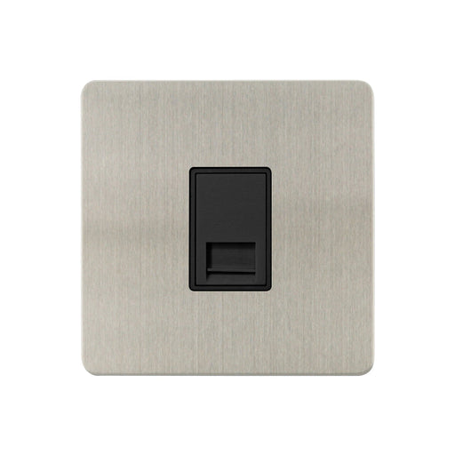 Caradok - The Ultra Flat - Brushed Chrome - FN111DME - 1G Master Telephone Socket Brushed Chrome, Black Insert - Hardware > Power & Electrical Supplies > Power Outlets & Sockets > Wall Outlets Caradok - The Ultra Flat - Brushed Steel
