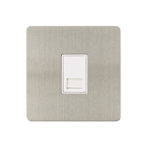Caradok - The Ultra Flat - Brushed Chrome - FN111DMF - 1G Master Telephone Socket Brushed Chrome, White Insert - Hardware > Power & Electrical Supplies > Power Outlets & Sockets > Wall Outlets Caradok - The Ultra Flat - Brushed Steel