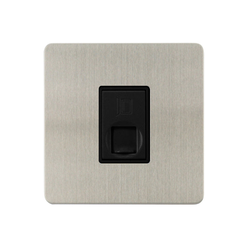 Caradok - The Ultra Flat - Brushed Chrome - FN112DME - 1G RJ45 Cat 5 Socket Brushed Chrome, Black Insert - Hardware > Power & Electrical Supplies > Power Outlets & Sockets > Wall Outlets Caradok - The Ultra Flat - Brushed Steel