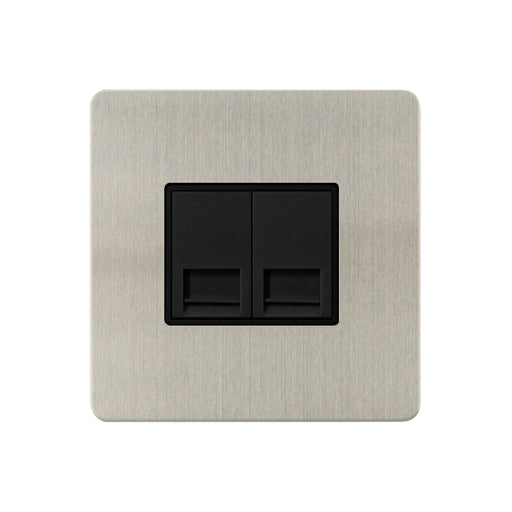 Caradok - The Ultra Flat - Brushed Chrome - FN113DME - 2G Secondary Telephone Socket Brushed Chrome, Black Insert - Hardware > Power & Electrical Supplies > Power Outlets & Sockets > Wall Outlets Caradok - The Ultra Flat - Brushed Steel