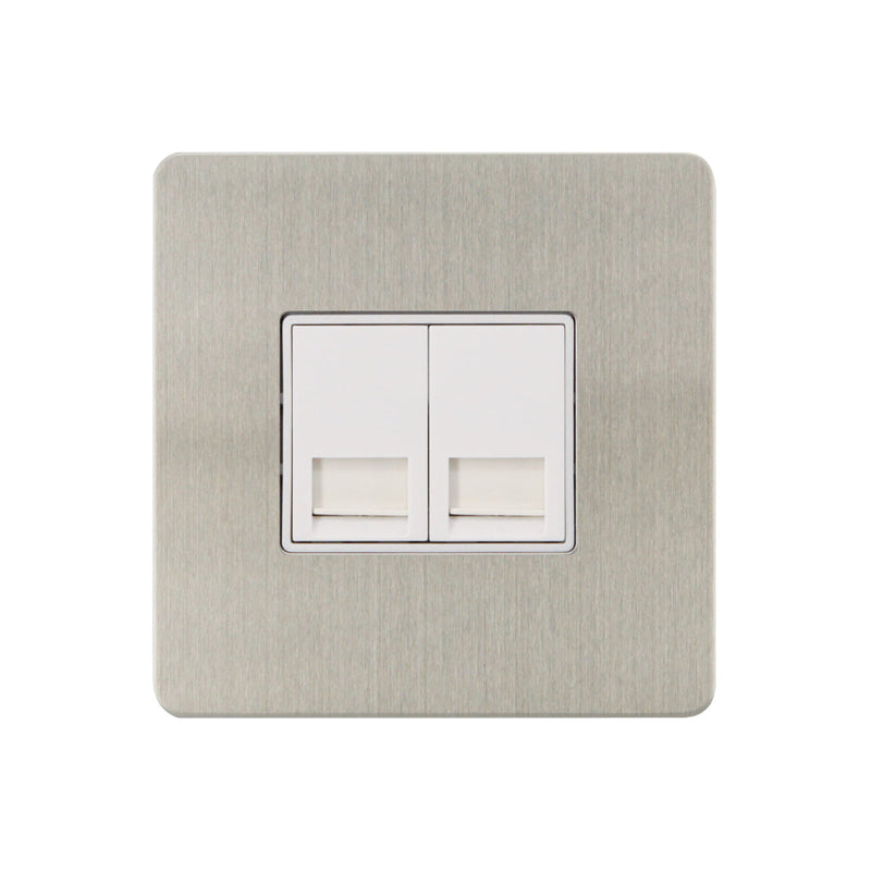 Caradok - The Ultra Flat - Brushed Chrome - FN113DMF - 2G Secondary Telephone Socket Brushed Chrome, White Insert - Hardware > Power & Electrical Supplies > Power Outlets & Sockets > Wall Outlets Caradok - The Ultra Flat - Brushed Steel
