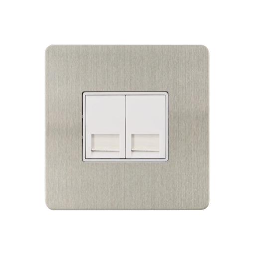 Caradok - The Ultra Flat - Brushed Chrome - FN113DMF - 2G Secondary Telephone Socket Brushed Chrome, White Insert - Hardware > Power & Electrical Supplies > Power Outlets & Sockets > Wall Outlets Caradok - The Ultra Flat - Brushed Steel