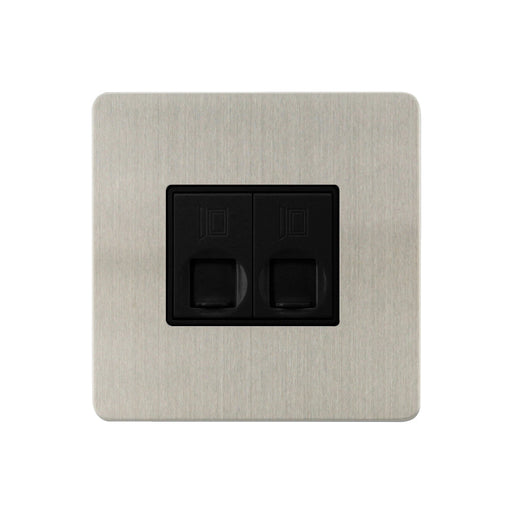 Caradok - The Ultra Flat - Brushed Chrome - FN115DME - 2G RJ45 Cat 5 Socket Brushed Chrome, Black Insert - Hardware > Power & Electrical Supplies > Power Outlets & Sockets > Wall Outlets Caradok - The Ultra Flat - Brushed Steel