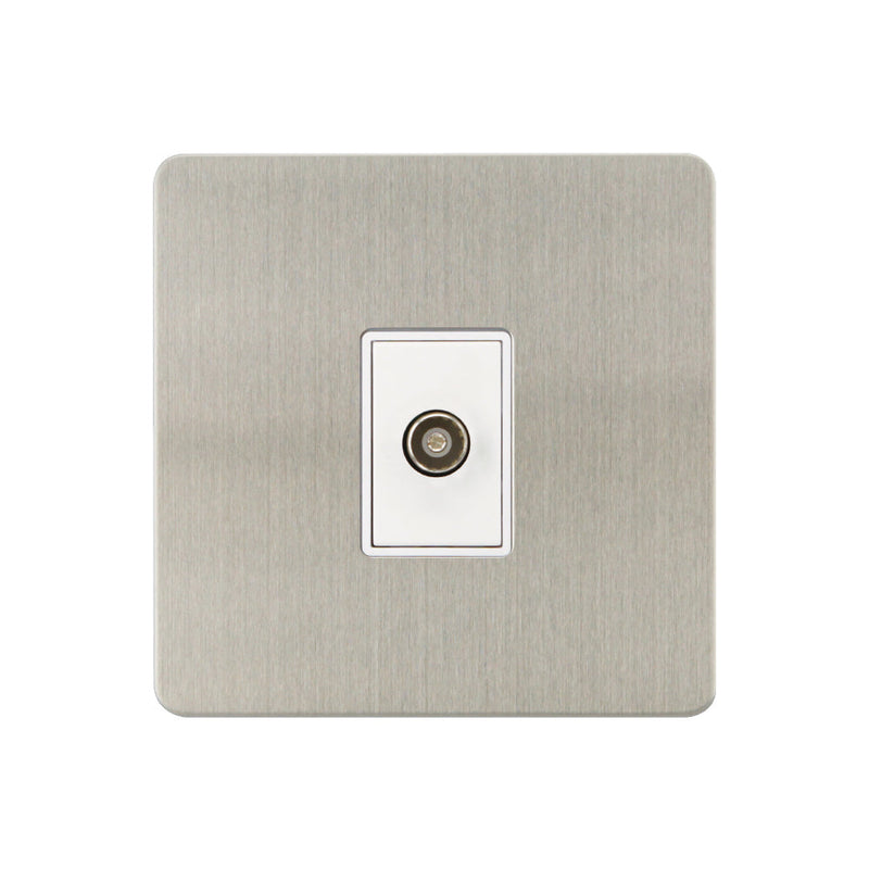 Caradok - The Ultra Flat - Brushed Chrome - FN160DMF - 1G Coaxial Socket Brushed Chrome, White Insert - Hardware > Power & Electrical Supplies > Power Outlets & Sockets > Wall Outlets Caradok - The Ultra Flat - Brushed Steel