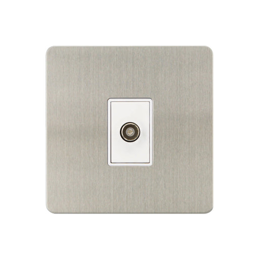 Caradok - The Ultra Flat - Brushed Chrome - FN160DMF - 1G Coaxial Socket Brushed Chrome, White Insert - Hardware > Power & Electrical Supplies > Power Outlets & Sockets > Wall Outlets Caradok - The Ultra Flat - Brushed Steel