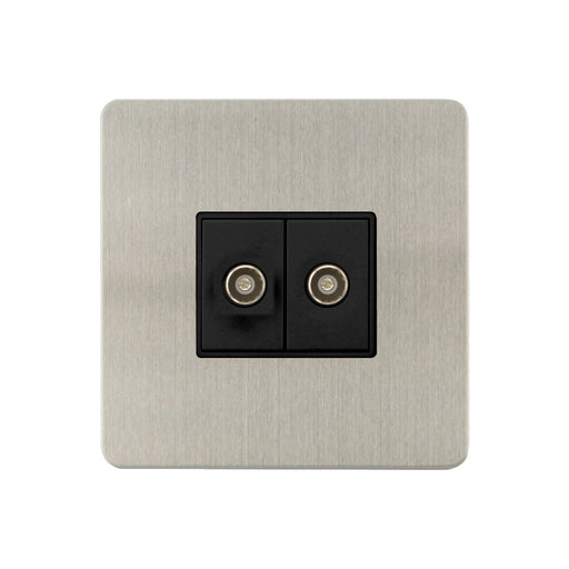 Caradok - The Ultra Flat - Brushed Chrome - FN161DME - 2G Coaxial Socket Brushed Chrome, Black Insert - Hardware > Power & Electrical Supplies > Power Outlets & Sockets > Wall Outlets Caradok - The Ultra Flat - Brushed Steel