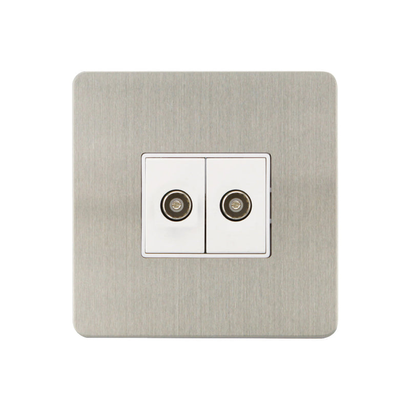 Caradok - The Ultra Flat - Brushed Chrome - FN161DMF - 2G Coaxial Socket Brushed Chrome, White Insert - Hardware > Power & Electrical Supplies > Power Outlets & Sockets > Wall Outlets Caradok - The Ultra Flat - Brushed Steel