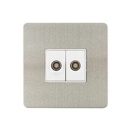 Caradok - The Ultra Flat - Brushed Chrome - FN161DMF - 2G Coaxial Socket Brushed Chrome, White Insert - Hardware > Power & Electrical Supplies > Power Outlets & Sockets > Wall Outlets Caradok - The Ultra Flat - Brushed Steel