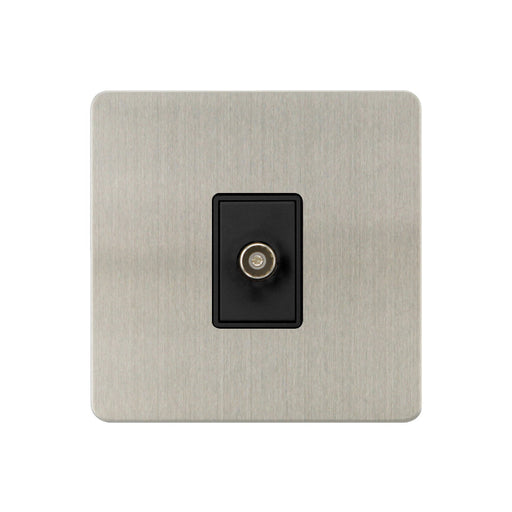 Caradok - The Ultra Flat - Brushed Chrome - FN162DME - 1G Isolated Coaxial Socket Brushed Chrome, Black Insert - Hardware > Power & Electrical Supplies > Power Outlets & Sockets > Wall Outlets Caradok - The Ultra Flat - Brushed Steel