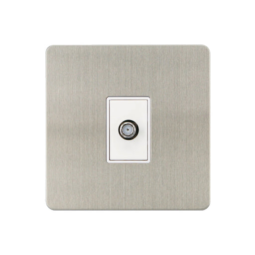 Caradok - The Ultra Flat - Brushed Chrome - FN166DMF - 1G Satellite Socket Brushed Chrome, White Insert - Hardware > Power & Electrical Supplies > Power Outlets & Sockets > Wall Outlets Caradok - The Ultra Flat - Brushed Steel