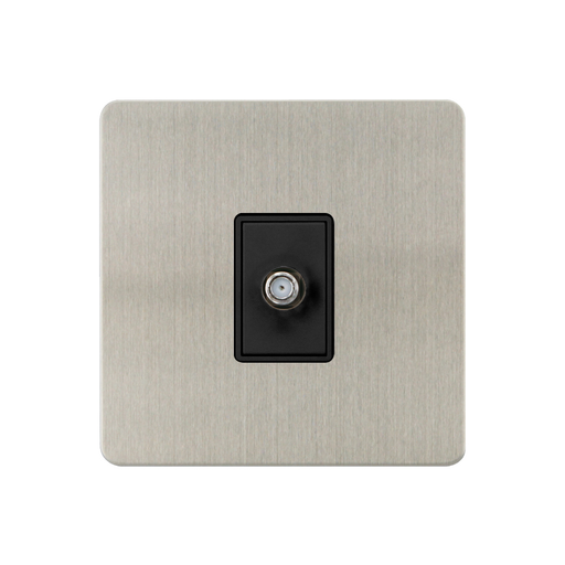 Caradok - The Ultra Flat - Brushed Chrome - FN166DME - 1G Satellite Socket Brushed Chrome, Black Insert - Hardware > Power & Electrical Supplies > Power Outlets & Sockets > Wall Outlets Caradok - The Ultra Flat - Brushed Steel