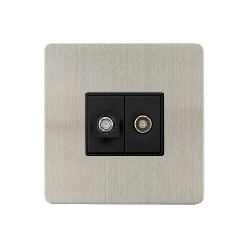 Caradok - The Ultra Flat - Brushed Chrome - FN170DME - Satellite Socket + Coaxial Socket Brushed Chrome, Black Insert - Hardware > Power & Electrical Supplies > Power Outlets & Sockets > Wall Outlets Caradok - The Ultra Flat - Brushed Steel