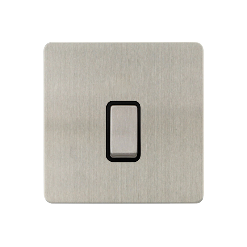 Caradok - The Ultra Flat - Brushed Chrome - FN202DME - 20A DP Switch Brushed Chrome, Black Insert - Hardware > Power & Electrical Supplies > Power Outlets & Sockets > Wall Outlets Caradok - The Ultra Flat - Brushed Steel