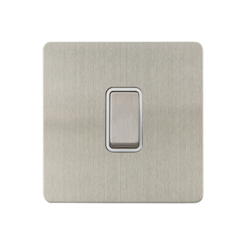 Caradok - The Ultra Flat - Brushed Chrome - FN202DMF - 20A DP Switch Brushed Chrome, White Insert - Hardware > Power & Electrical Supplies > Power Outlets & Sockets > Wall Outlets Caradok - The Ultra Flat - Brushed Steel