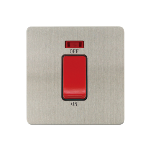 Caradok - The Ultra Flat - Brushed Chrome - FN203DME - 1G 45A DP Switch c/w Neon Brushed Chrome, Black Insert - Hardware > Power & Electrical Supplies > Power Outlets & Sockets > Wall Outlets Caradok - The Ultra Flat - Brushed Steel