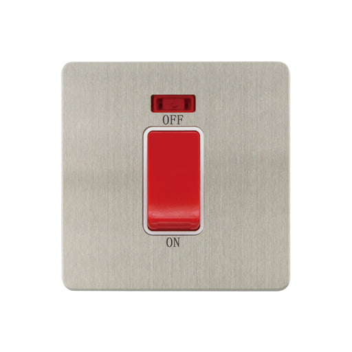 Caradok - The Ultra Flat - Brushed Chrome - FN203DMF - 1G 45A DP Switch c/w Neon Brushed Chrome, White Insert - Hardware > Power & Electrical Supplies > Power Outlets & Sockets > Wall Outlets Caradok - The Ultra Flat - Brushed Steel