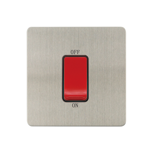 Caradok - The Ultra Flat - Brushed Chrome - FN204DME - 1G 45A DP Switch Brushed Chrome, Black Insert - Hardware > Power & Electrical Supplies > Power Outlets & Sockets > Wall Outlets Caradok - The Ultra Flat - Brushed Steel