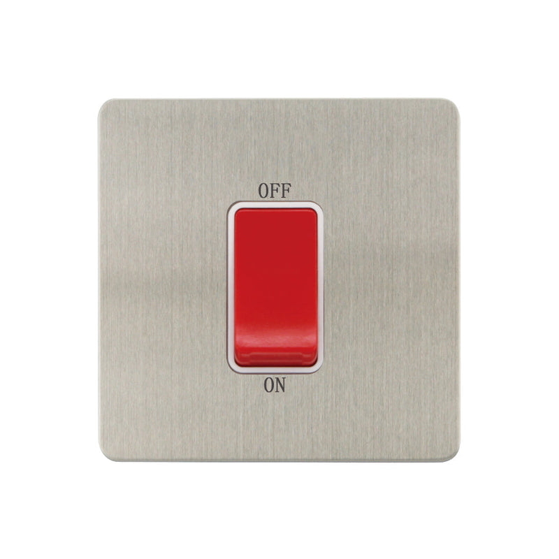 Caradok - The Ultra Flat - Brushed Chrome - FN204DMF - 1G 45A DP Switch Brushed Chrome, White Insert - Hardware > Power & Electrical Supplies > Power Outlets & Sockets > Wall Outlets Caradok - The Ultra Flat - Brushed Steel