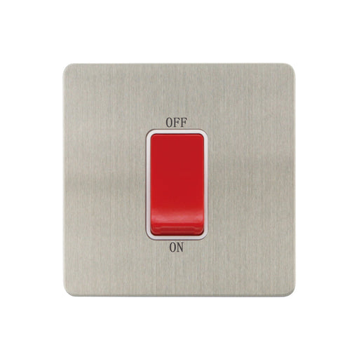 Caradok - The Ultra Flat - Brushed Chrome - FN204DMF - 1G 45A DP Switch Brushed Chrome, White Insert - Hardware > Power & Electrical Supplies > Power Outlets & Sockets > Wall Outlets Caradok - The Ultra Flat - Brushed Steel