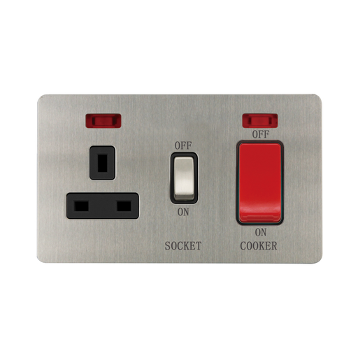 Caradok - The Ultra Flat - Brushed Chrome - FN207DME - 45A Cooker Control Unit c/w Neon Brushed Chrome, Black Insert - Hardware > Power & Electrical Supplies > Power Outlets & Sockets > Wall Outlets Caradok - The Ultra Flat - Brushed Steel