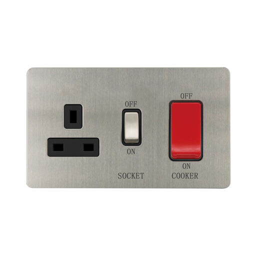 Caradok - The Ultra Flat - Brushed Chrome - FN208DME - 45A Cooker Control Unit Brushed Chrome, Black Insert - Hardware > Power & Electrical Supplies > Power Outlets & Sockets > Wall Outlets Caradok - The Ultra Flat - Brushed Steel