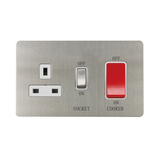 Caradok - The Ultra Flat - Brushed Chrome - FN208DMF - 45A Cooker Control Unit Brushed Chrome, White Insert - Hardware > Power & Electrical Supplies > Power Outlets & Sockets > Wall Outlets Caradok - The Ultra Flat - Brushed Steel