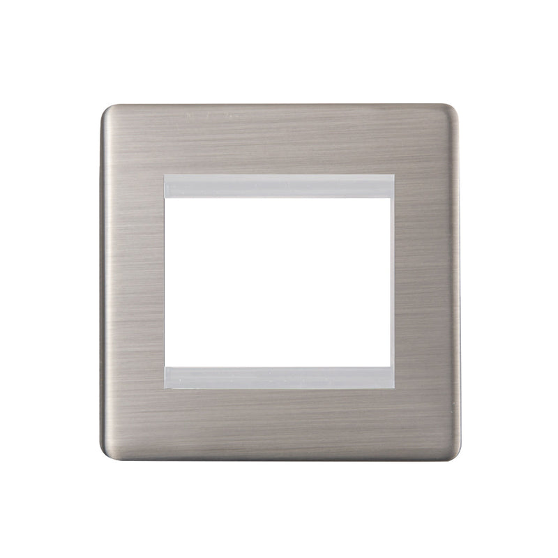 Caradok - The Ultra Flat - Brushed Chrome - FN222DMF - 2 Module Data Plate Brushed Chrome, White Insert - Hardware > Power & Electrical Supplies > Power Outlets & Sockets > Wall Outlets Caradok - The Ultra Flat - Brushed Steel