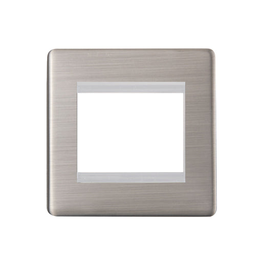 Caradok - The Ultra Flat - Brushed Chrome - FN222DMF - 2 Module Data Plate Brushed Chrome, White Insert - Hardware > Power & Electrical Supplies > Power Outlets & Sockets > Wall Outlets Caradok - The Ultra Flat - Brushed Steel