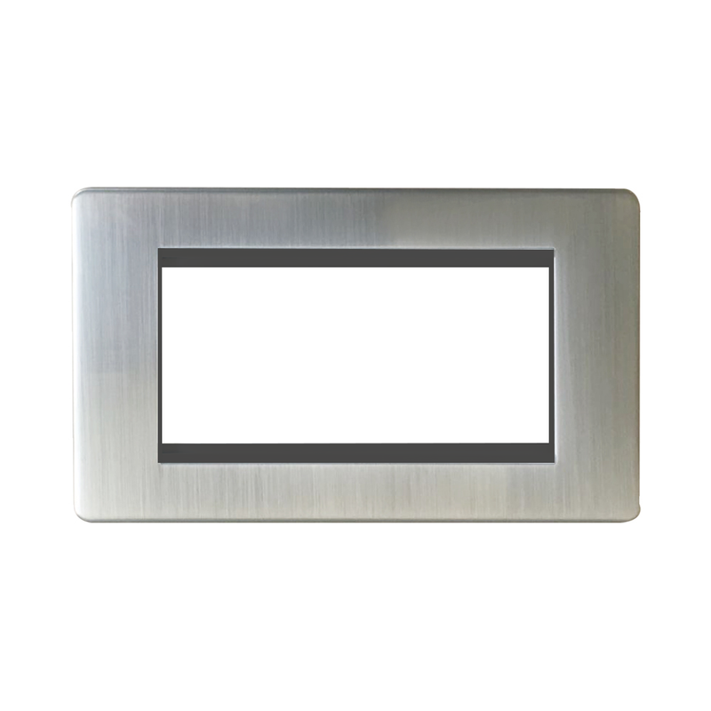 Caradok - The Ultra Flat - Brushed Chrome - FN223DME - 4 Module Data Plate Brushed Chrome, Black Insert - Hardware > Power & Electrical Supplies > Power Outlets & Sockets > Wall Outlets Caradok - The Ultra Flat - Brushed Steel