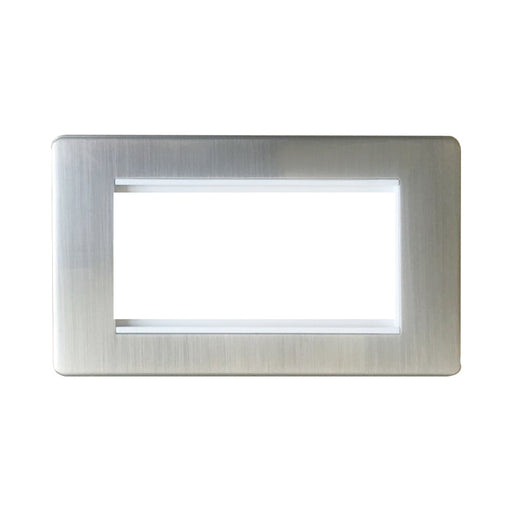 Caradok - The Ultra Flat - Brushed Chrome - FN223DMF - 4 Module Data Plate Brushed Chrome, White Insert - Hardware > Power & Electrical Supplies > Power Outlets & Sockets > Wall Outlets Caradok - The Ultra Flat - Brushed Steel