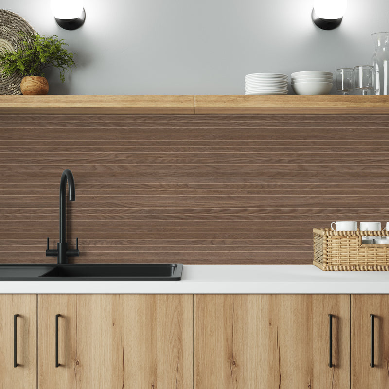 Bushboard Alloy Fluted Oak Aluminium Feature Kitchen Splashback
