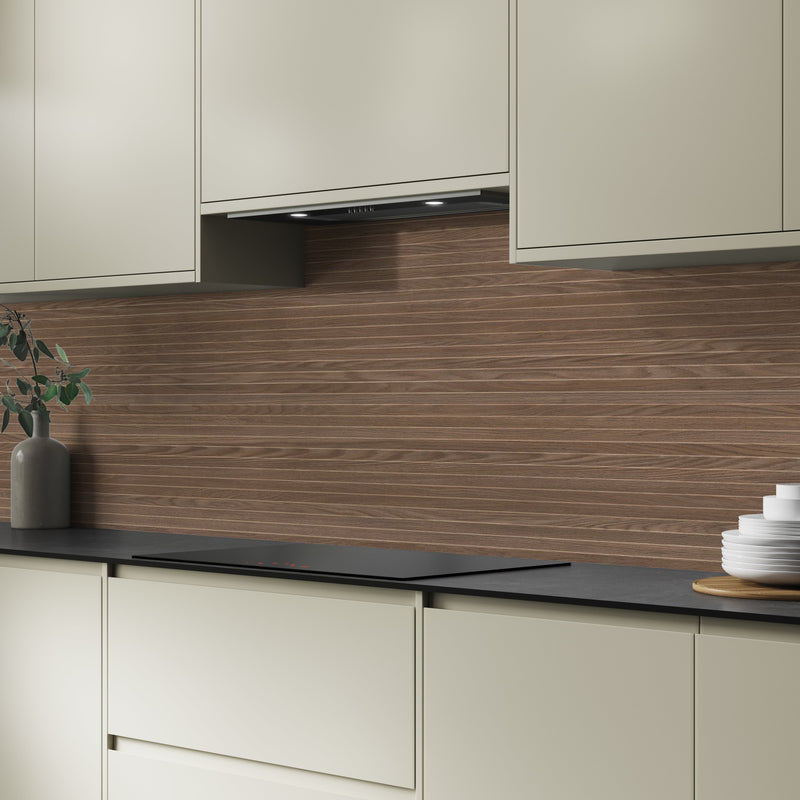 Bushboard Alloy Fluted Oak Aluminium Feature Kitchen Splashback