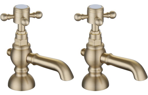 Foxhole Basin Pillar Taps - Brushed Brass -