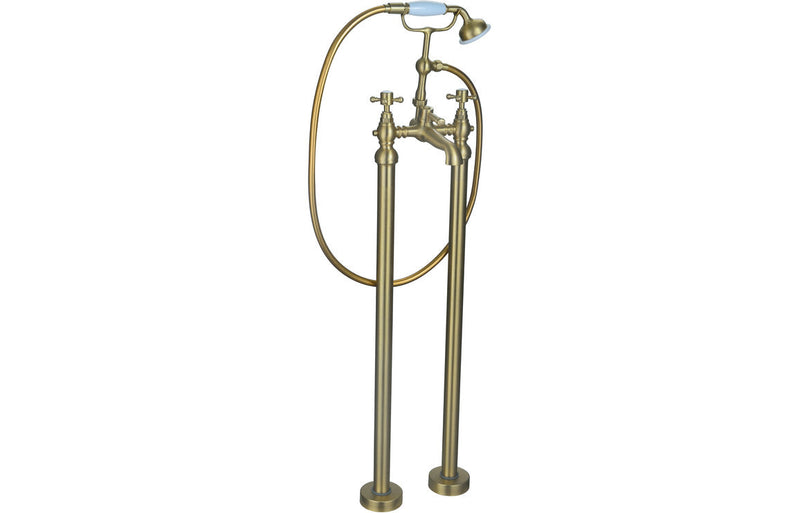 Foxhole Floor Standing Bath/Shower Mixer & Shower Kit - Brushed Brass -