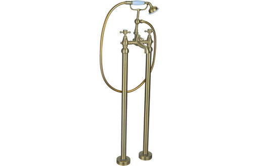 Foxhole Floor Standing Bath/Shower Mixer & Shower Kit - Brushed Brass -