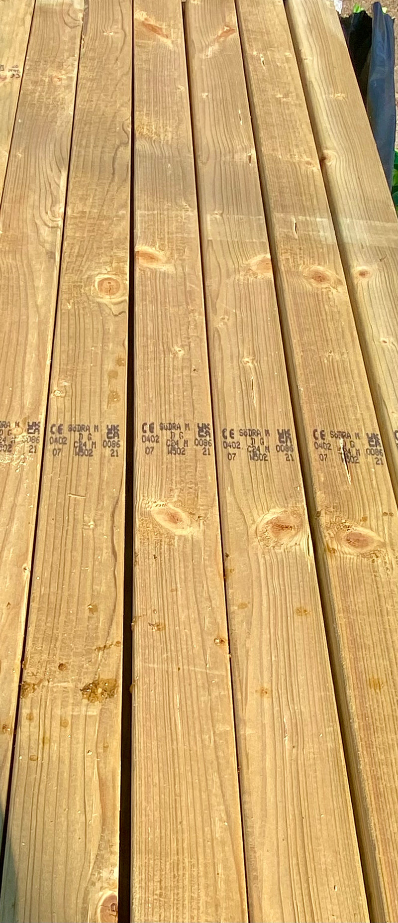 🆑 Clearance Sale 🆑 BULK BUY - Pack Of 25 x C24 75x47mm x 3.6m (3X2) Structural Grade Treated Timber 💥£160💥 - Hardware > Building Materials > Lumber & Sheet Stock C24 Structural Grade Treated Timber