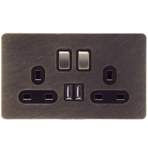 Caradok Screwless Antique Brass Socket - 2 Gang with Dual USB Charging Ports - The Georgian - Caradok - Georgian - Antique Brass