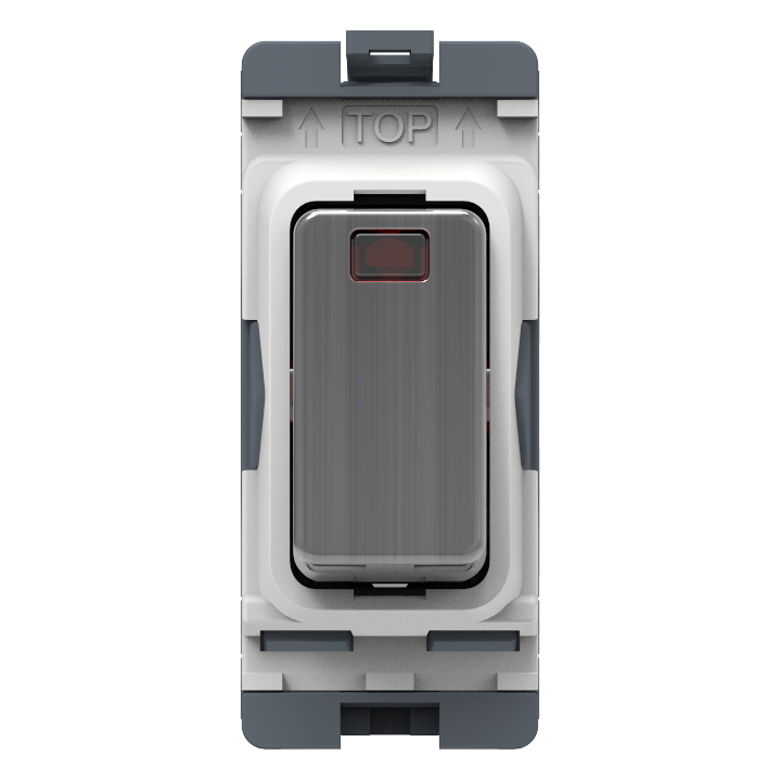 Caradok 20A DP Grid Module with LED Indicator Brushed Chrome - Caradok - The Curve - Brushed Steel