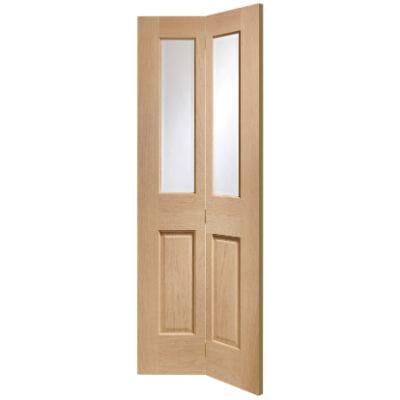 Malton Bi Fold Internal Oak Door with Clear Bevelled Glass - 1936mm x 379.5mm - Hardware > Building Materials > Doors