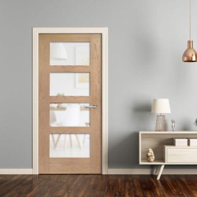 Shaker 4 Light Internal Oak Fire Door with Obscure Glass -